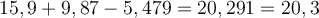  15,9+9,87-5,479 = 20,291= 20,3 