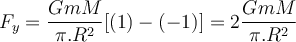  F_y= \dfrac{ GmM}{ \pi.R^2} [(1)-(-1)]= 2\dfrac{ GmM}{\pi.R^2 } 