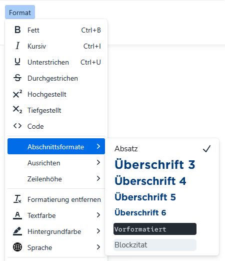 Absatzformate im Tiny Editor