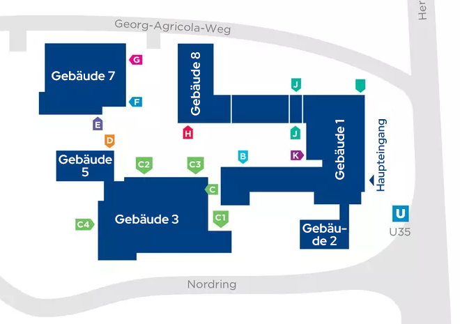 Campusplan mit dt. Beschriftung