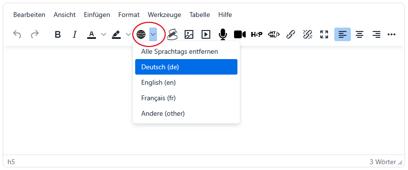 Multilang-Button im Editor "TinyMCE"