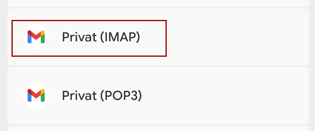 Kontoart "Privat (IMAP)" auswählen