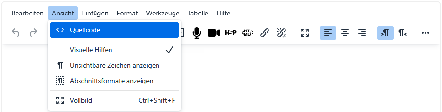 HTML-Ansicht im TinyMCE-Editor