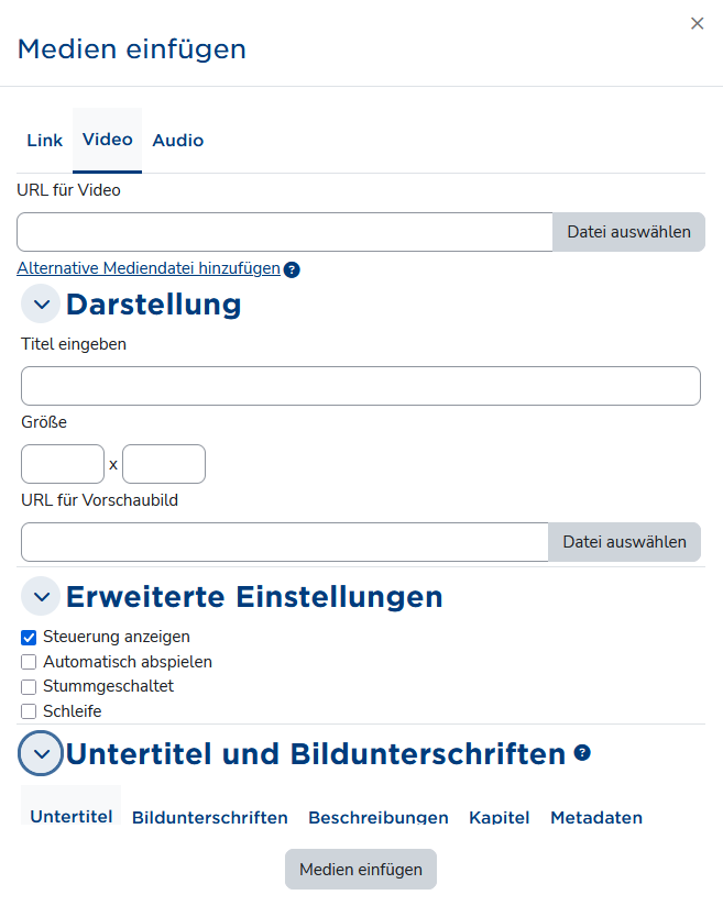 Einstellungen für Videos und Audiodateien