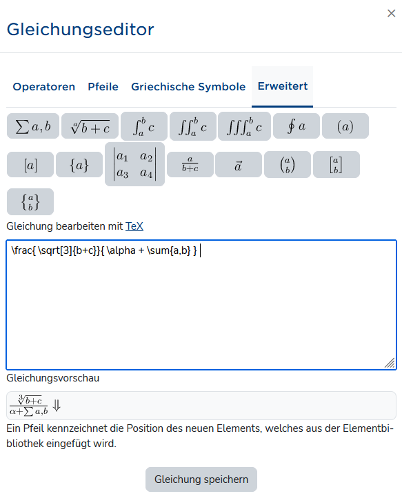 Screenshot des Gleichungseditors