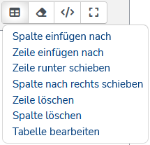 Kontextmenü für Tabellen