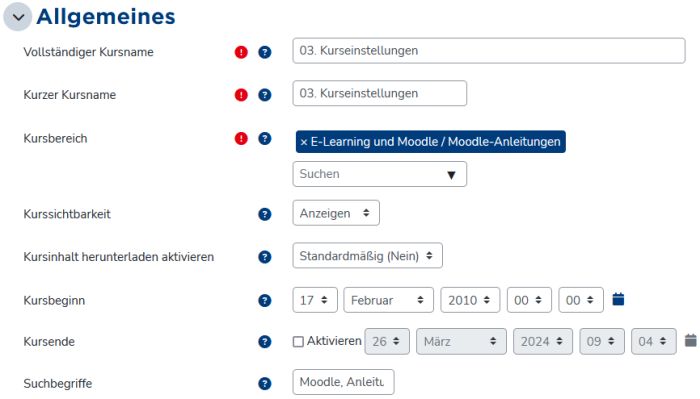 Kurs: 03. Kurseinstellungen | Lernplattform Der THGA Bochum