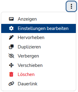 Menü zur Bearbeitung eines Abschnitts